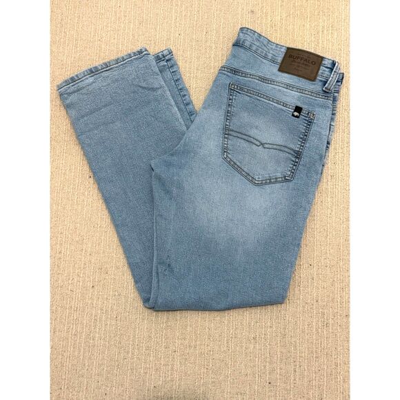 Buffalo David Bitton Men's Axel slim-fit jeans, light blue/ sanded wash. - Picture 1 of 3